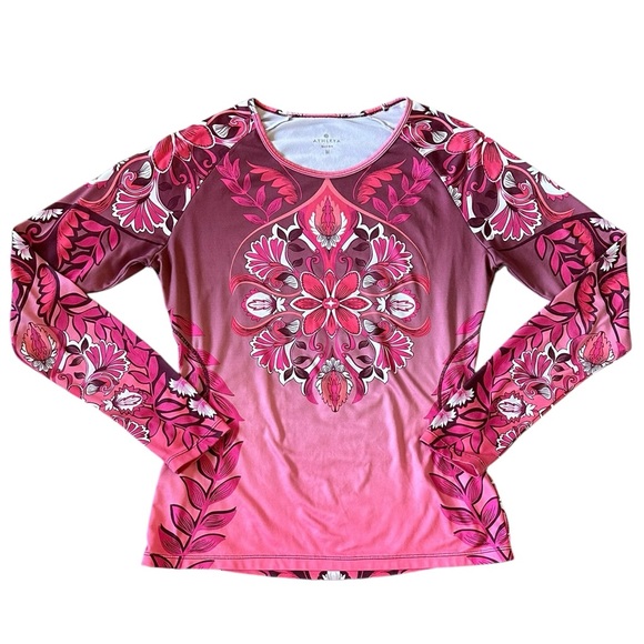 ATHLETA pink floral long sleeve fitted top size Medium - Picture 1 of 5